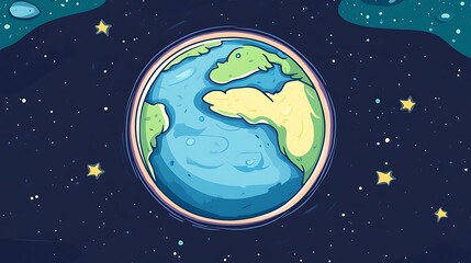 Minimalist planet design with a basic circular shape and a few soft details. Clean lines are designed for kids' coloring fun