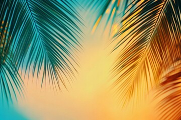 Soft gradient background showcasing palm leaves.