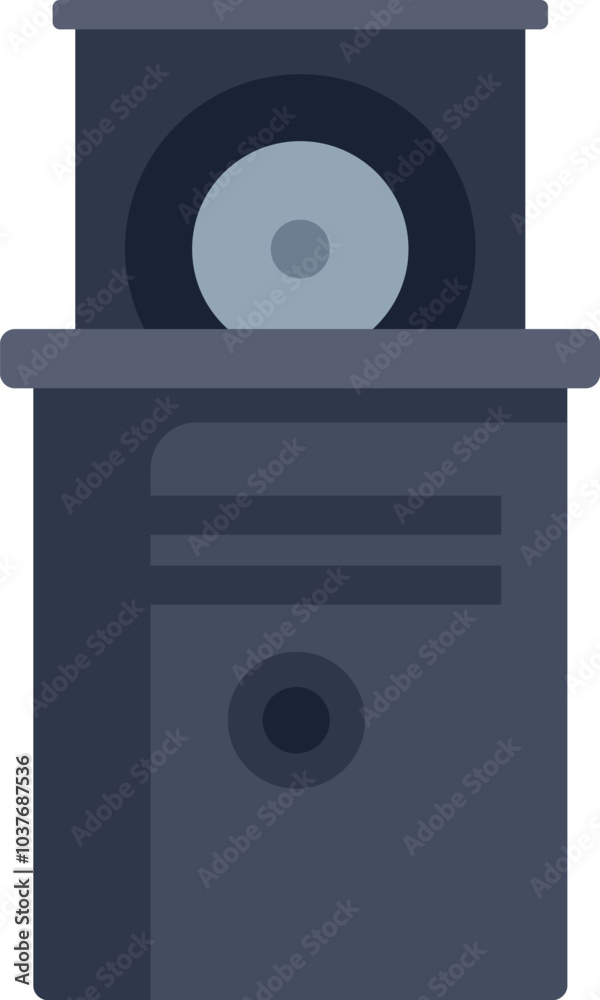 Poster simple flat illustration of a desktop computer with a cd being inserted in the drive