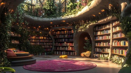 Obraz premium A Magical Library Filled with Books That Inspire Dreams and Imagination, Glowing with Pastel Hues