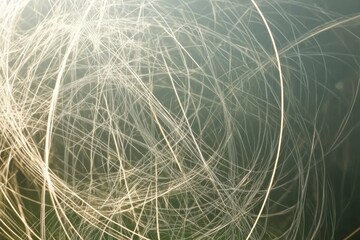 Obraz premium Abstract Close-up of Intertwined White Threads Against a Greenish Background