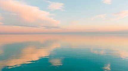 Fototapeta premium Peaceful Ocean Horizon with Soft Pastel Clouds Reflecting on Calm Water in a Tranquil Scene