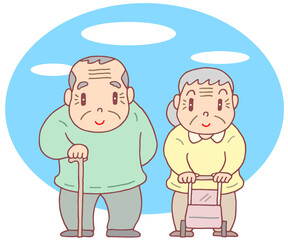 介護のイラスト - 高齢者・お年寄り・要介護者・老夫婦・ケアマネジメント