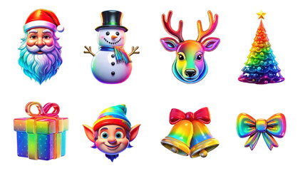 Fototapeta premium icones de natal coloridos em 3D com cores holográficas gradientes em alta resolução em vetor