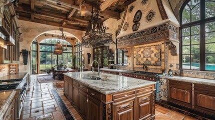 Fototapeta premium kitchen and dining table in a very luxurious classic style