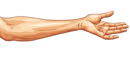 Isolated cartoon illustration of a human left hand on a white background Educational depiction of body parts for children Front view of an arm in 2D style