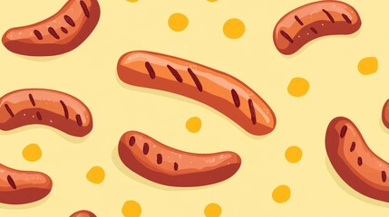 Sausage flat icon with seamless pattern background