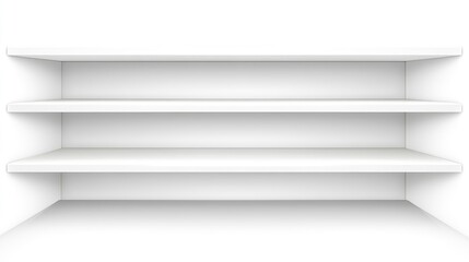 Empty white store shelves in a flat style isolated against a white background