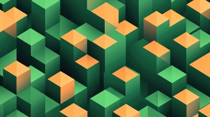 Obraz premium Seamless isometric geometric 2d pattern featuring triangles in green and orange ideal for various design applications