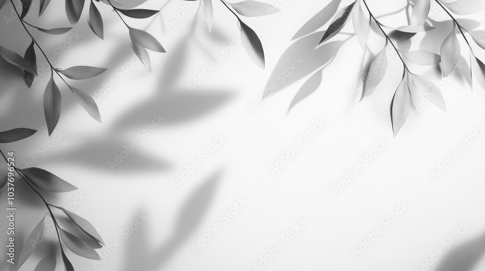 Poster Overlay effect for images and mockups featuring a gray shadow from willow leaves and branches on a light backdrop Abstract nature inspired blurred background with space for text