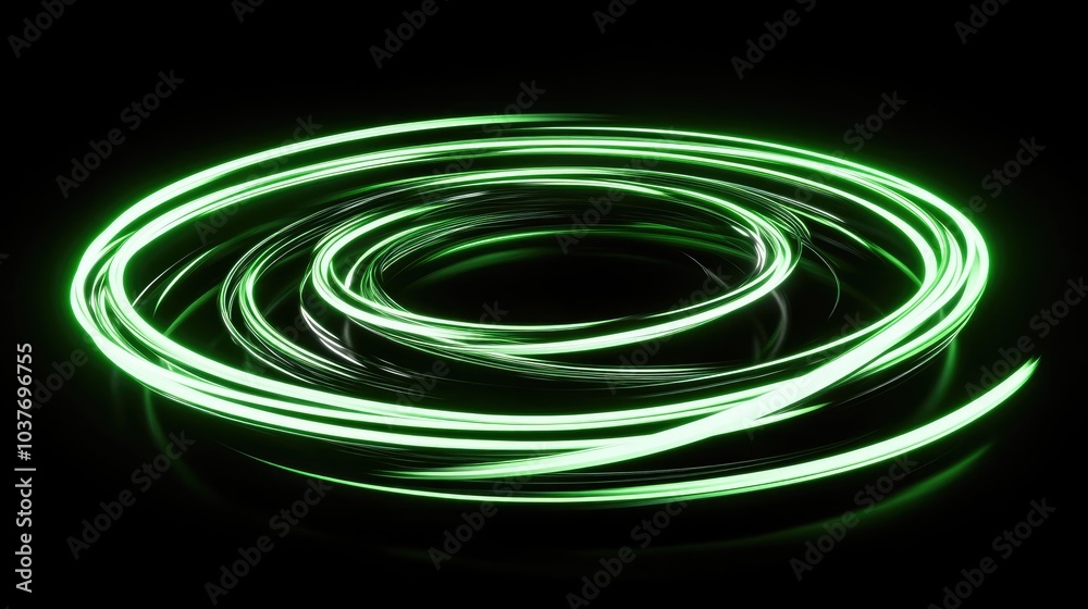 Poster neon circle lines in a 3d cartoon rendering with empty copy space isolated on a black background lon
