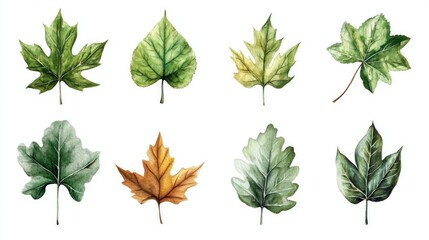 Fototapeta premium Collection of hand painted watercolor leaves for design purposes
