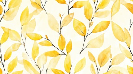 Yellow branches in a watercolor seamless botanical pattern Hand painted artistic design ideal for posters cards banners invitations textiles prints and wallpapers