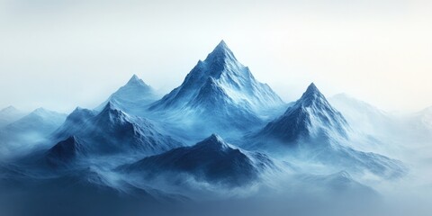 Fototapeta premium Snow-capped blue mountain peaks in a scenic alpine landscape, Blue mountain peaks covered in snow in a beautiful alpine setting