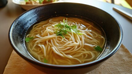 Buckwheat noodles served in a warm soup