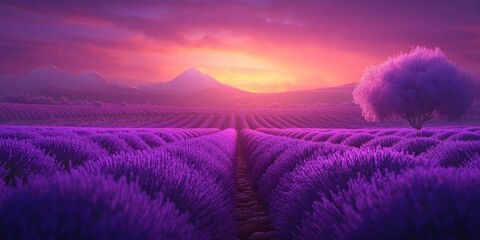 Lavender field prepared for harvest in a scenic rural setting, Lavender field ready for collection in a picturesque countryside landscape