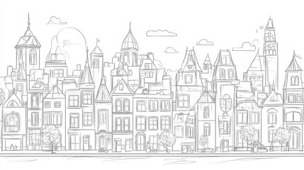 Line drawing of architectural elements Cityscape sketch 2D cartoon illustration of urban architecture Architectural illustration in a creative style