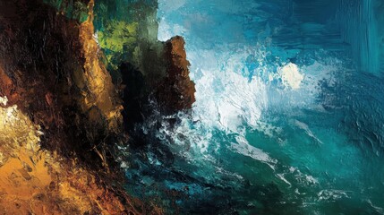 Abstract painting of water and rock.