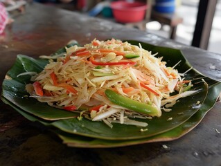 Fresh Vegetable Salad on Banana Leaf.