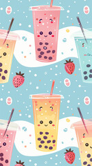 Kawaii Bubble Tea: Colorful Fruit Illustration Design