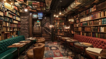 Fototapeta premium interior of a cafe composed of old, vintage literature