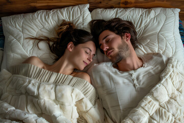 Beautiful couple sleeping in the bed at home