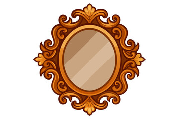 Vintage wood frame mirror on white background