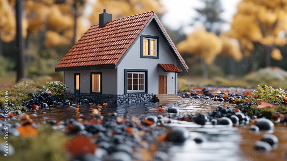 Aufkleber Sustainable rebuilding projects in an area recently devastated by floods using green construction methods Stock Photo with side copy space
