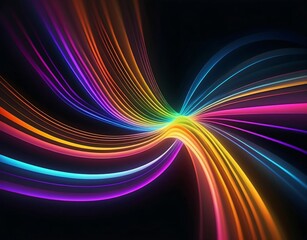 Exquisite fluid of colorful fluorecent light waves on black background. Author Artist Nadia Russ.	
