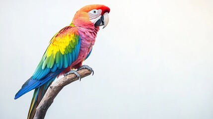 Fototapeta premium Colorful parrot perched on a branch in a serene natural setting with bright plumage in the sunlight
