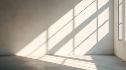 Obraz premium Bright minimalist interior space featuring sunlight and shadows rendered in 3D