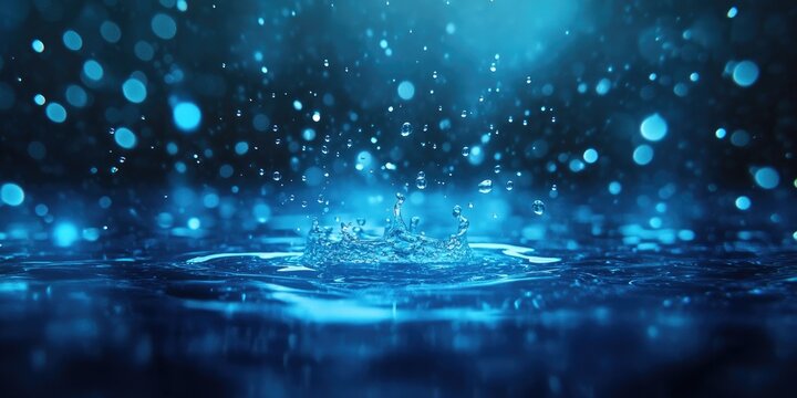A captivating image of vibrant blue water splashing, highlighting the beauty and energy of flowing droplets Ideal for nature-themed advertisements and publications