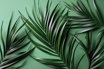 Fototapeta premium Palm Fronds on a Green Background