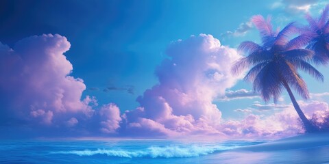 Stunning blue sky over a tropical beach paradise with ocean views, perfect for summer getaways and relaxation for backpackers and resort planners