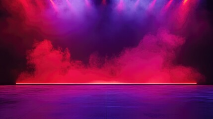 Dramatic Large Stage With Red Smoke Illuminated Backdrop In Red And Purple Abstract Blurred Background Defocused Space For Presentation Theater Show Concert Background 3D Render
