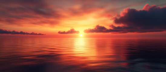 Obraz premium Red And Orange Summer Evening Sunset Sky Clouds Reflection On The Sea Coast Beach Water Surface