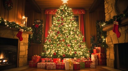 Brightly Decorated Christmas Tree with Sparkling Lights