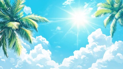 Clear blue sky adorned with soft white clouds and a radiant sun