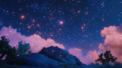 Fototapeta premium Cartoonish 3D rendering featuring a starry sky