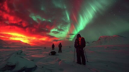 Fototapeta premium The aurora often has a beautiful and dazzling red color in the north pole.