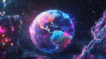 Naklejka premium Abstract Earth in Space and Galaxy in a 3D cartoon rendering