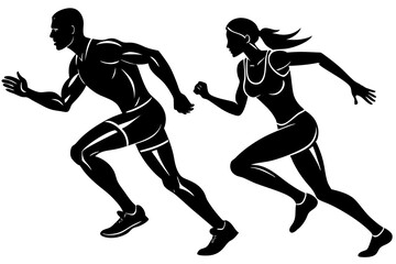 Male and Female Speed Runner Silhouette