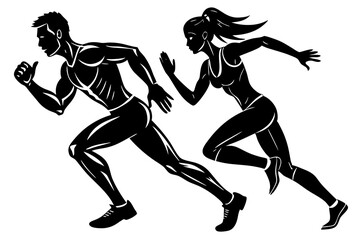 Male and Female Speed Runner Silhouette