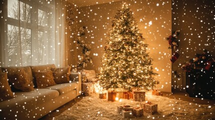 Cozy Christmas Living Room with Glowing Tree