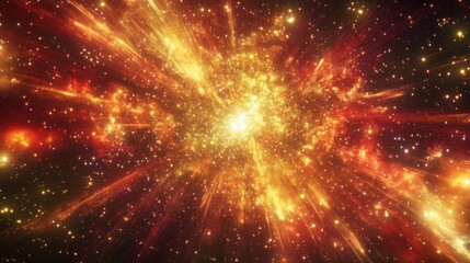Obraz premium A 3D digital rendering of a vibrant space nebula featuring bright stars in shades of red orange and yellow This original artwork is not intended for scientific purposes