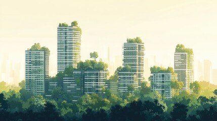 Obraz premium Illustration Of A Net Zero Carbon Sustainable City With Urban Forests Environment Landscape Ecology Eco Friendly Civilization Sustainable Garden City Concept