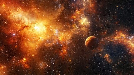 Obraz premium Background design featuring abstract forms and planets related to science showcasing an explosion of stars in space with a fantastic galaxy and a panoramic view of celestial bodies