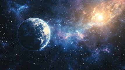 Obraz premium Earth galaxy nebula and Sun in a 3D cartoon rendering