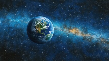 Fototapeta premium Cartoon rendering in 3D of Planet Earth against the backdrop of the Milky Way galaxy