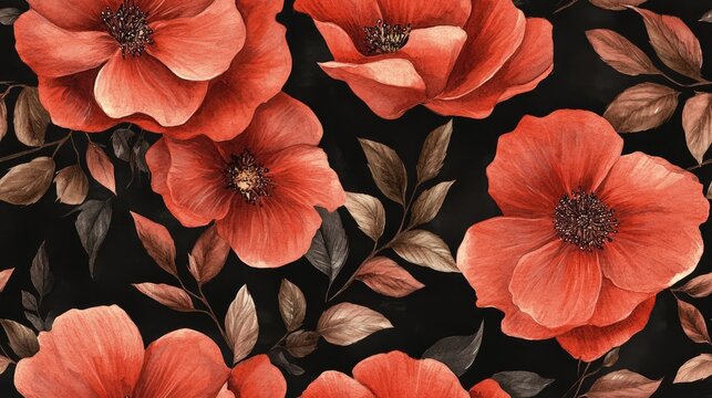 Seamless floral pattern featuring wild roses in watercolor